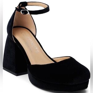 Coconuts by Matisse Black Velvet Platform Block Heel with Ankle Strap